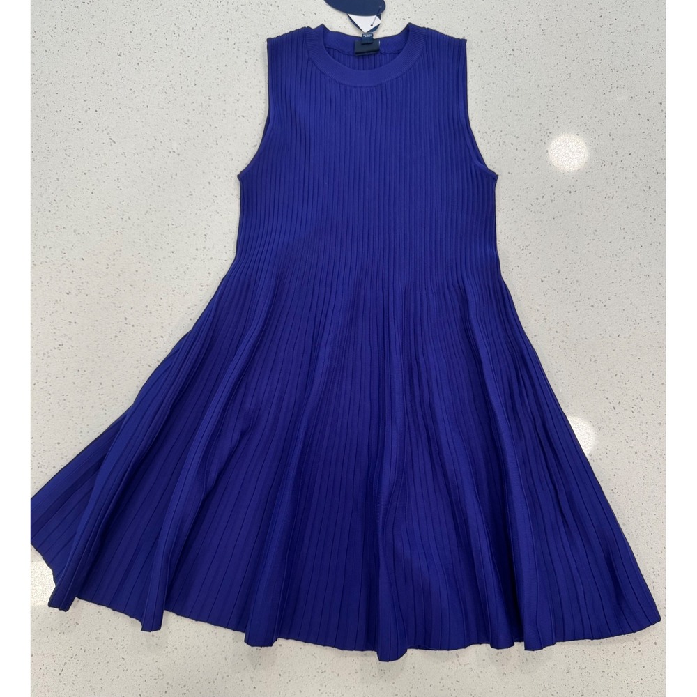 Mini Flare Dress Womens L 12-14 Blue New Sleeveless Ribbed Knit‎ Chic Casual